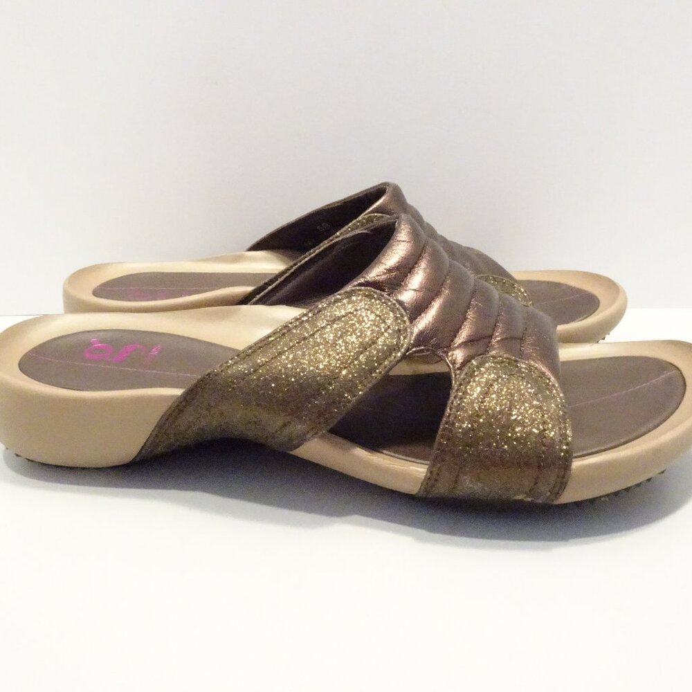 COLE HAAN Sandals Women's Brown Leather G Series Slides Shoes Size 5B Metallic